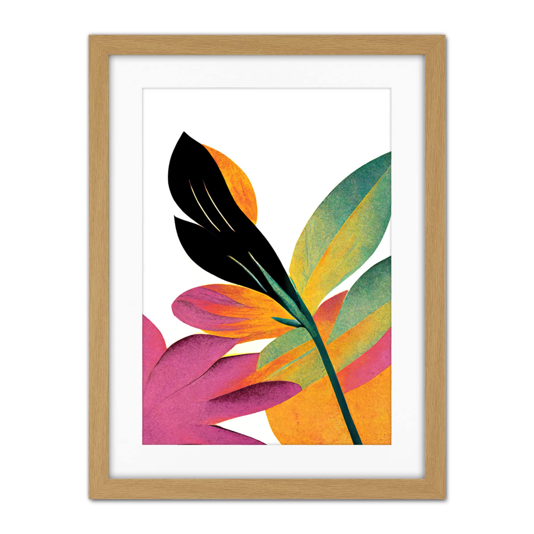 Doppelganger33 LTD Modern Abstract Tropical Vibrant Leaves Botanical Painting Artwork Framed Wall Art Print 18X24 Inch