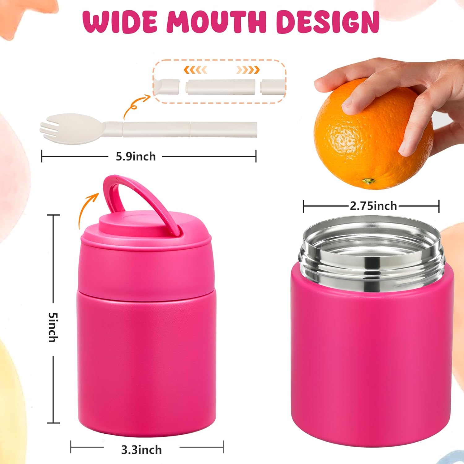 10oz Soup Thermo for Hot Food Kids Insulated Food Jar Container with Spoon Width Mouth Stainless Steel Leak Proof Thermo Lunch Box for School Travel - Image 3