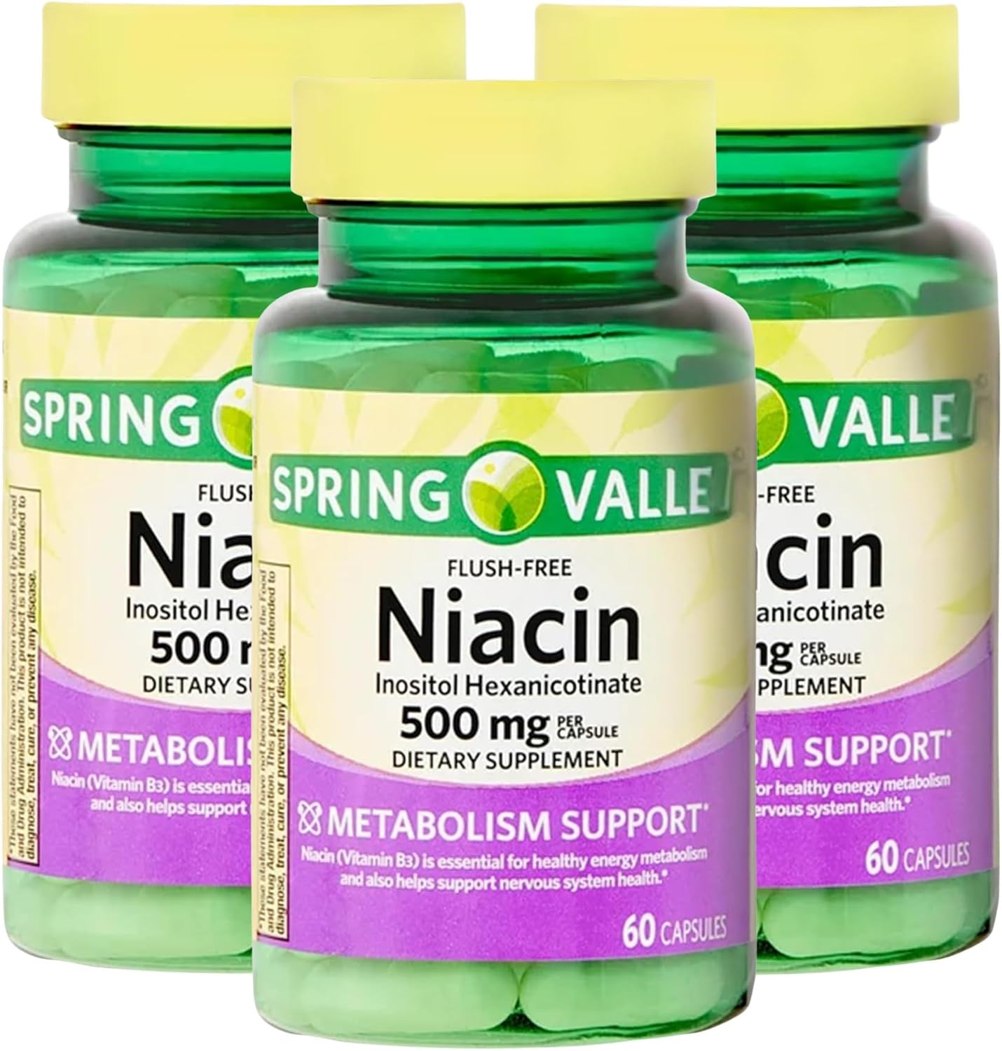 Niacin Flush Free 500mg – 60 Capsules, Vitamin B3 Niacinamide Supplement, Nicotinamide 500 mg, B3 Vitamins for Men and Women, Gluten Free (Pack of 3)