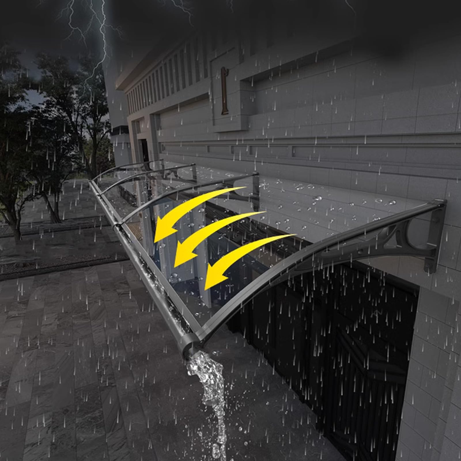 Abri de porte d'entrée incurvé pour stopper les infiltrations de pluie et de neige
