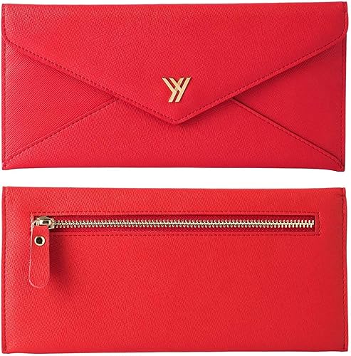 Miniatura 4 de YBONNE Cartera larga RFID que bloquea el bolso del sobre de las mujeres, hecho de cuero Saffiano (rojo)