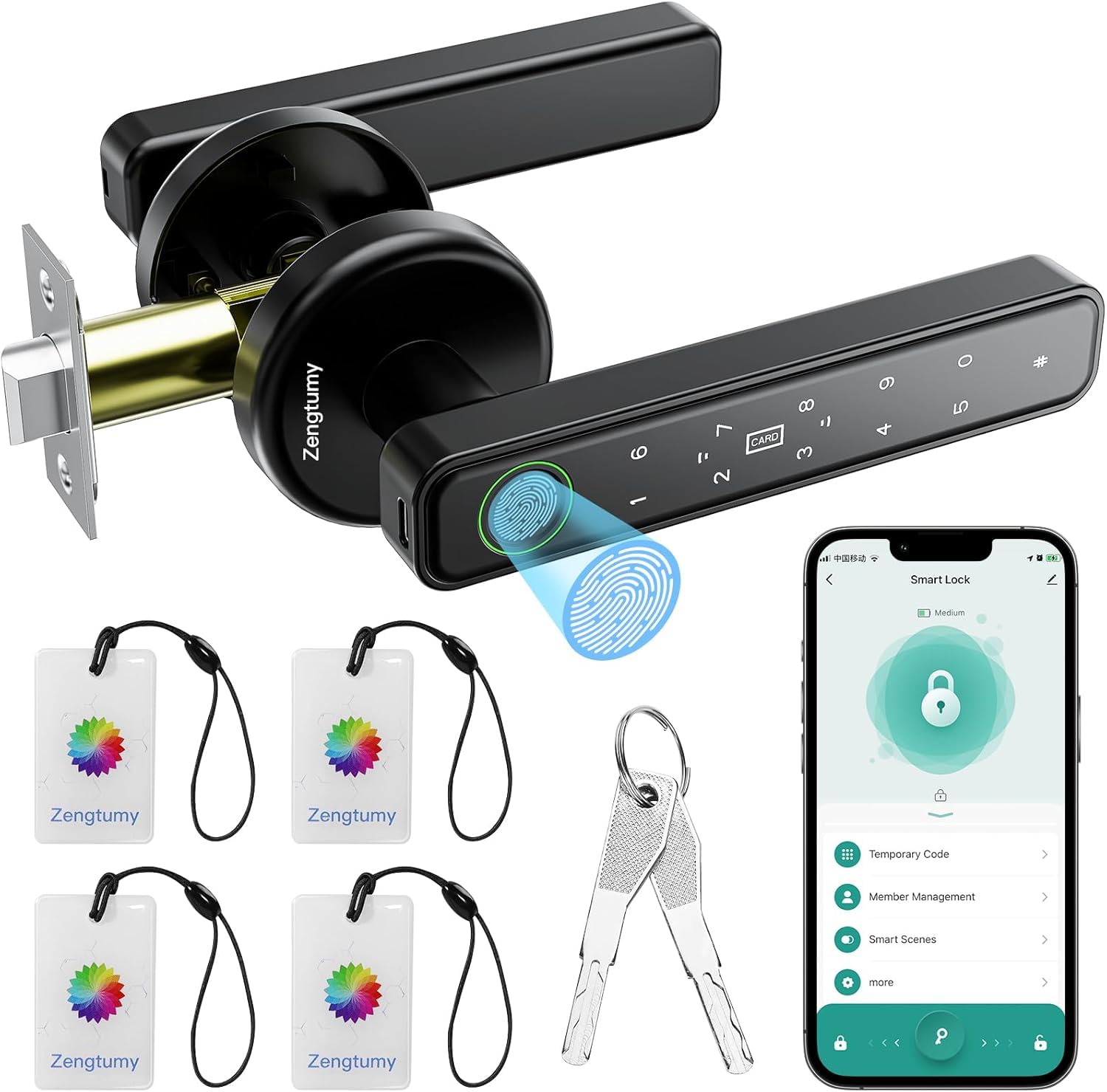 Serrure de porte à empreintes digitales, serrures de porte pour chambre à coucher, serrure de porte biométrique avec empreinte digitale/application/mot de passe/clé/carte IC - Serrure de