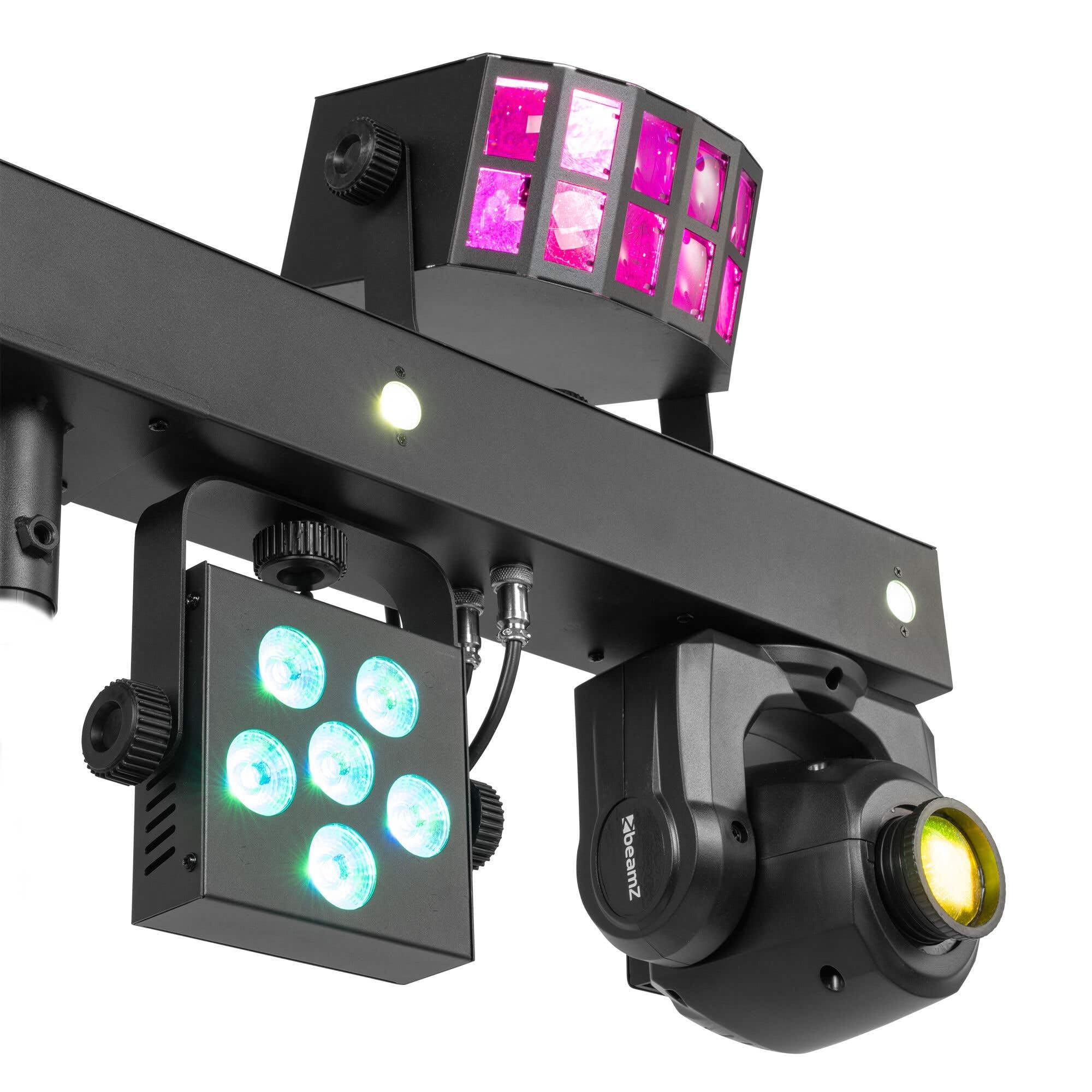BeamZ ShowBar GO Glow - LED Partybar - 2x Mini Moving Head, 2x Derbys, 2x PAR & Wash Stroboskop - 45 Watt DMX Discolicht Partylicht Anlage, Disco Light DJ Equipment, Musikgesteuert, Fernbedienung