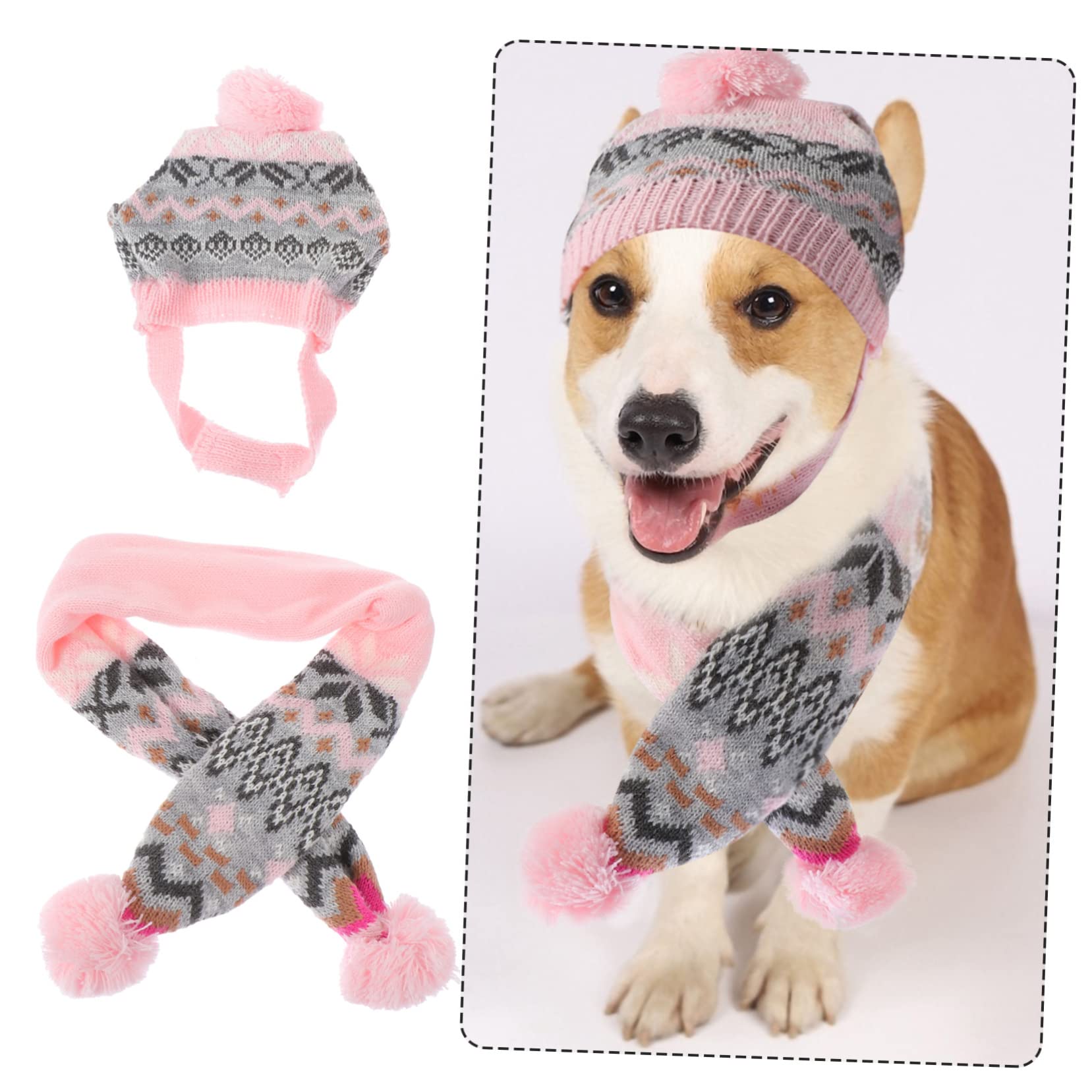 Housoutil 2sätze Weihnachts-hundemütze Und Hundeschal Teiliges Für Haustiere Warm Und Atmungsaktiv Für Weihnachtsfeiern Farbdesign Hundezubehör Für Welpen