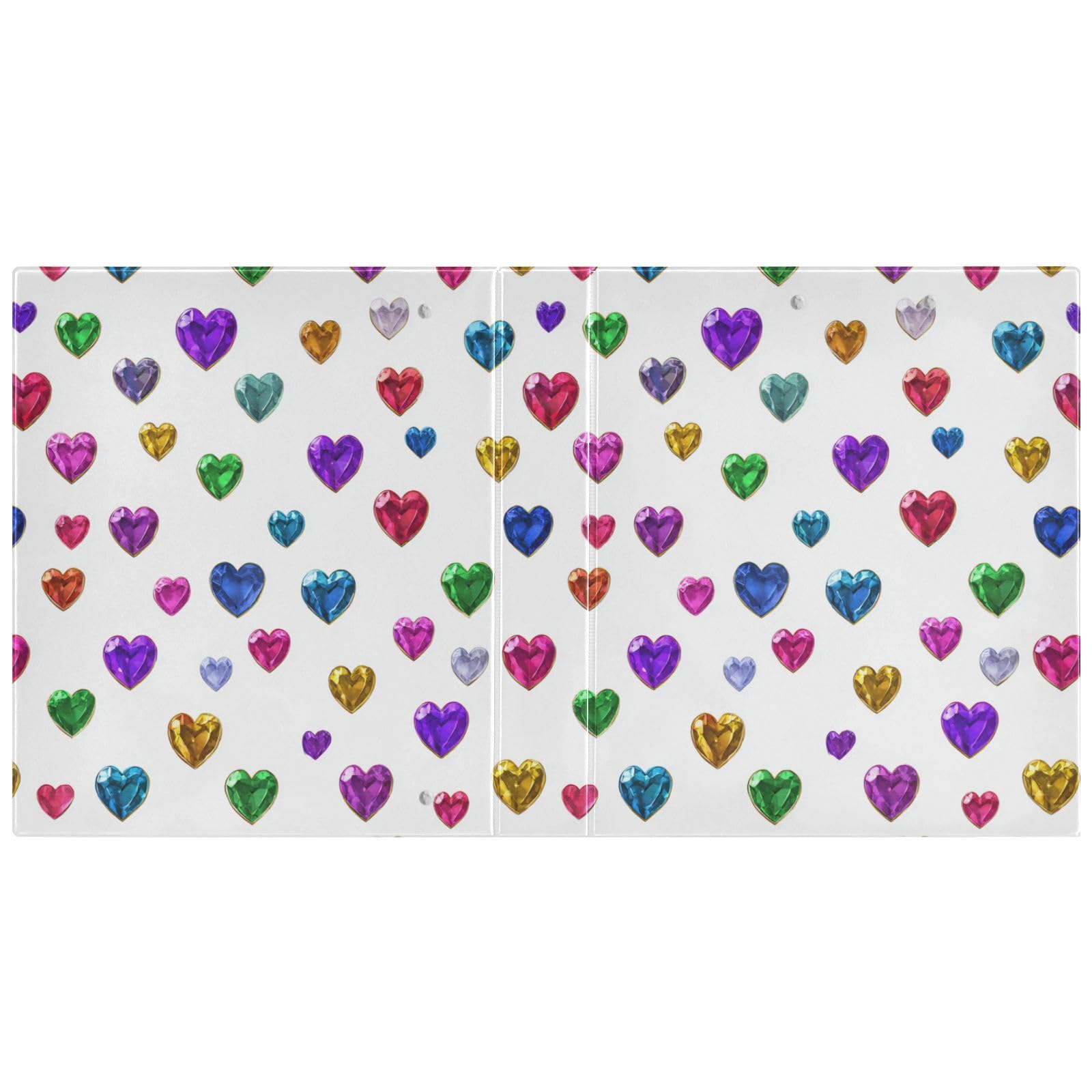 Kcldeci Raccoglitore a 3 anelli con copertina rigida, con gemme colorate a forma di cuore, 3,8 cm, 200 fogli, per ufficio, casa, rientro a scuola, confezione da 2