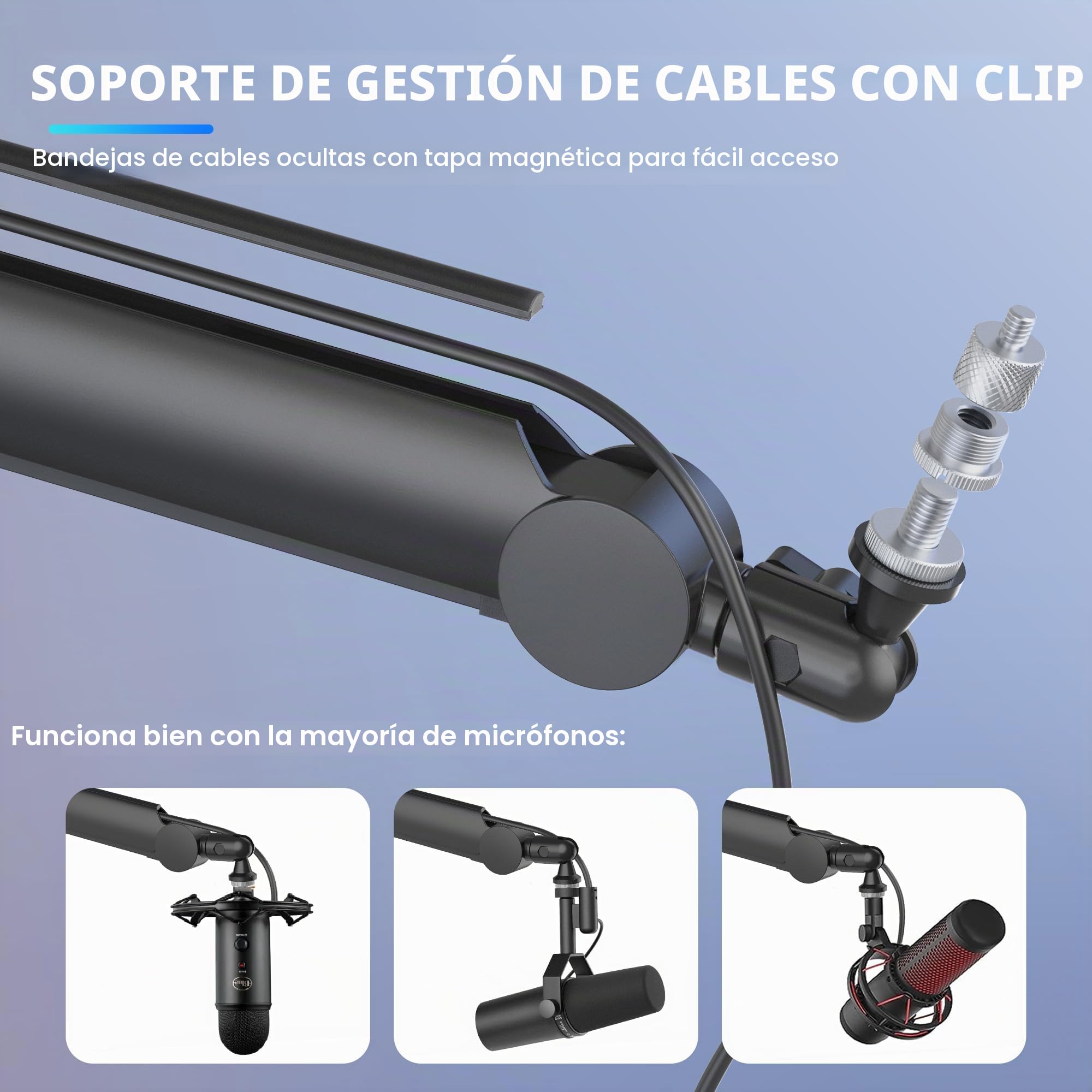 THRONMAX Twin-S8 Brazo de micrófono, Soporte de micrófono de tijera ajustable 360° con cable metálico robusto integrado para Blue Yeti, Elgato, Brazo boom Universal 1/4"，3/8" a 5/8" (Negro)
