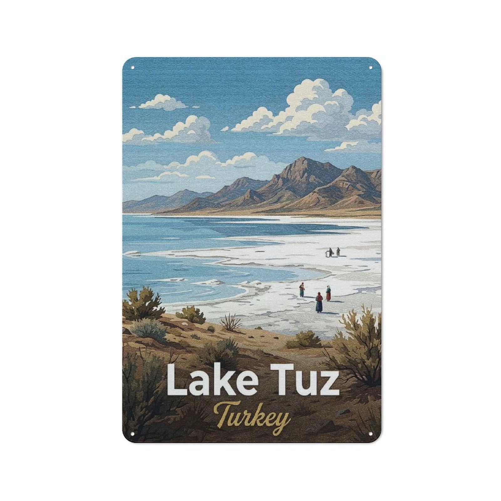 Metal Wall Plaque with Lake Tuz, Turkey Travel Design 30x20cm, Simple Retro Studio Wall Plaque for Hobby Room, Office, Lounge Or Living Room