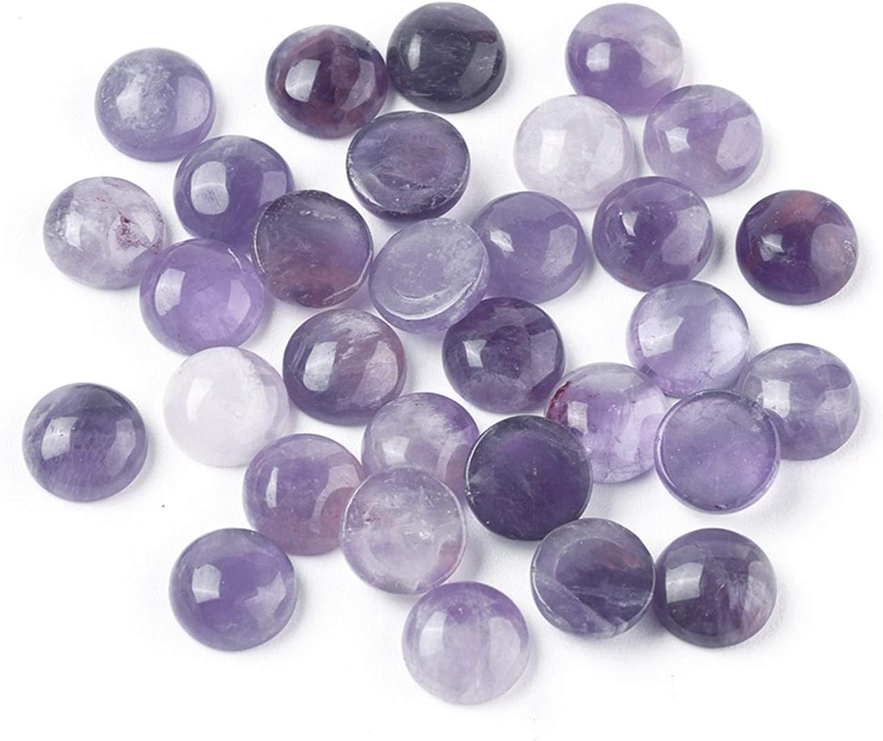 FASHEWELRY 50pcs 12mm Natural Quartz Chakra Stone Bead Cabochons Tiny Flatback Healing Crystal Half Round Gemstone Pieces for Jewelry Craft Tray Pendant Bracelet Necklace Making