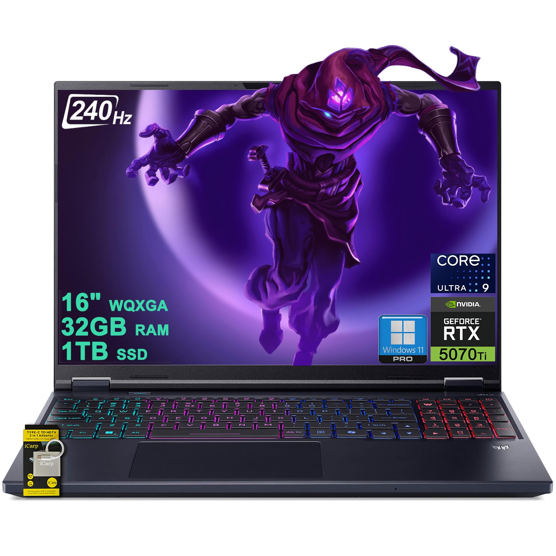 acer Predator Helios Neo 16S AI Ordinateur portable de jeu 16" 2560 x 1600 OLED 240 Hz (100 % DCI-P3) Intel 24-core Ultra 9 275HX 32 Go DDR5 1 To SSD GeForce RTX 5070 Ti GDDR7 DLSS4 (jusqu'à 992 AI