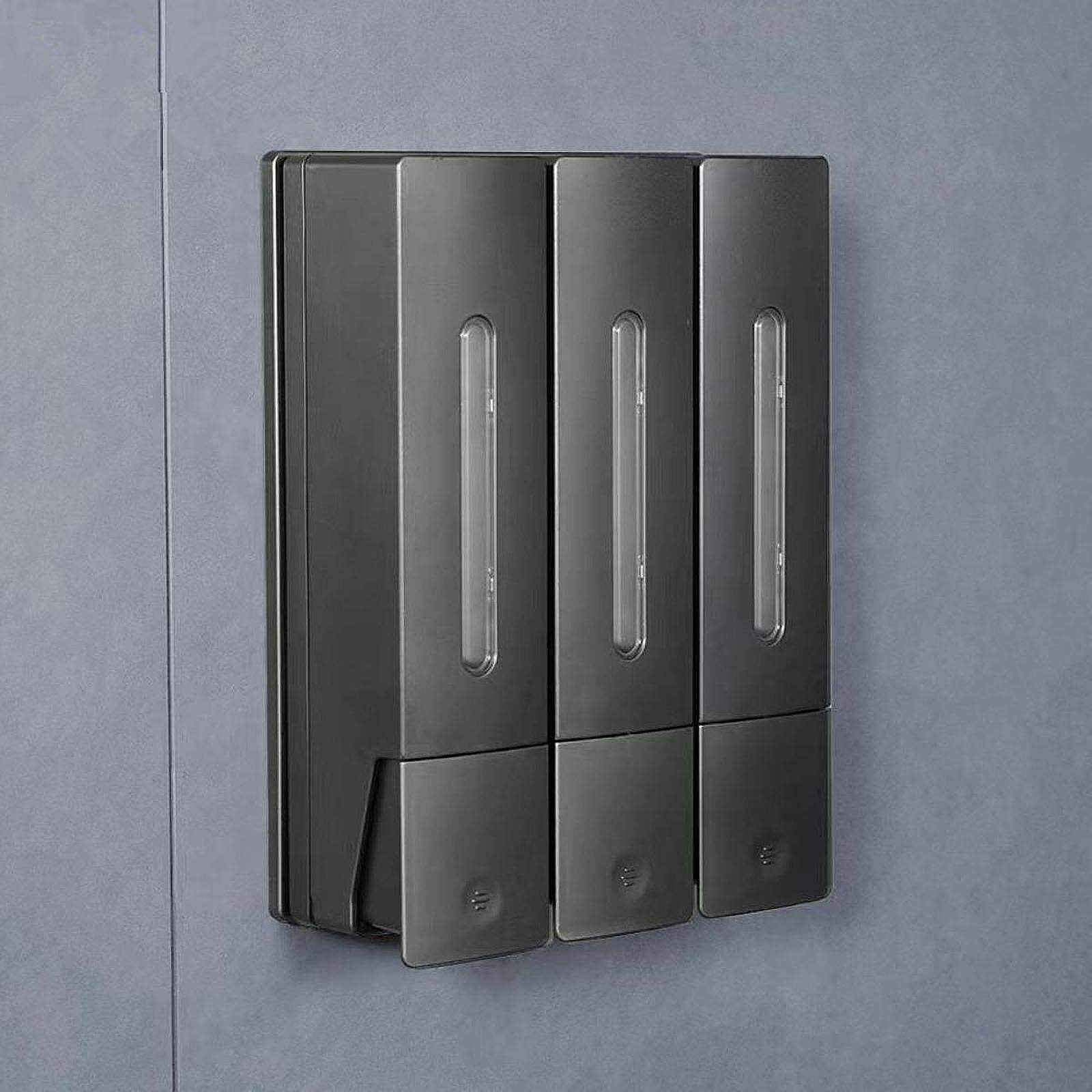 Qianly Dispenser per Doccia a Parete con Tre Scomparti per Shampoo e Sapone, Grigio