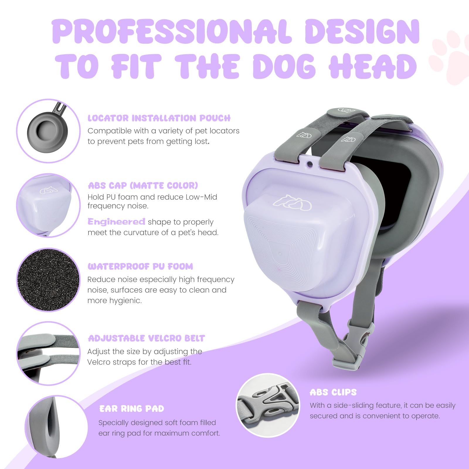 PETSEAR - Orejeras para perro, protección contra el ruido para fuegos artificiales, trueno, avión, auriculares con cancelación de ruido NRR de 29 dB, espuma de poliuretano suave y material ABS