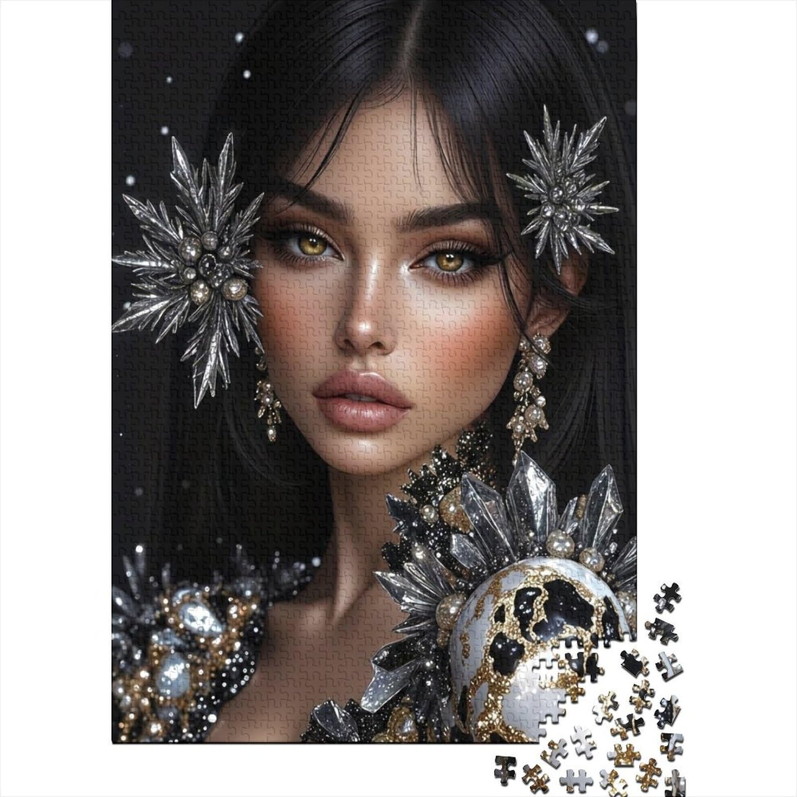 black crystal art portrait 1000 piece jigsaw puzzle paperboard elegant masquerade night home decor stress relief โ image 1
