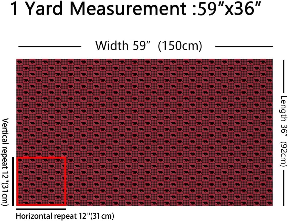 Bear Fabric by The Yard 10 Yards Red & Black Plaid Decorative Waterproof Outdoor Fabric for Chairs Sofa Couch Wild Animal Farmhouse Upholstery Fabric Waterproof Nature Wildlife DIY Reupholstery Fabric