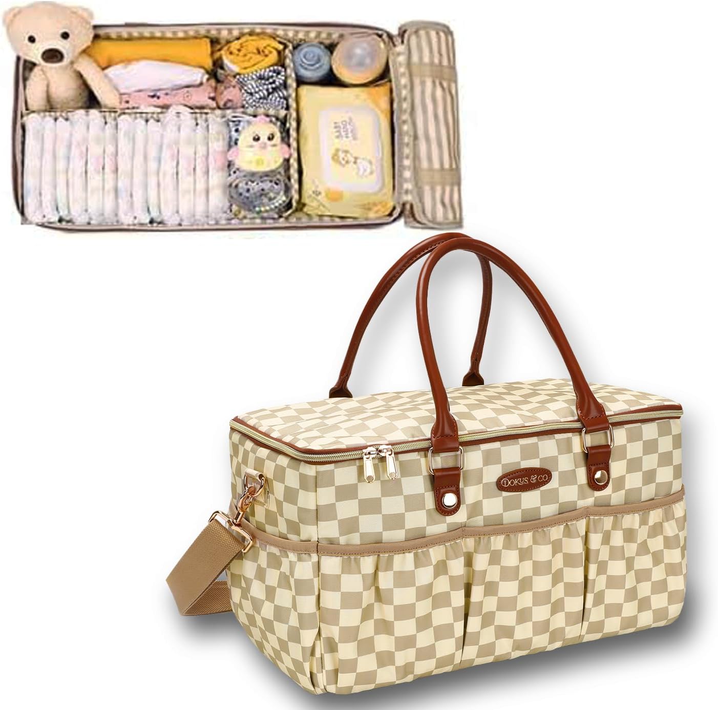 DOKUS & CO. Luxe Diaper Tote, Extra-Large Collapsible Baby Caddy for Home, Travel & Car, Giftable Elegant Hospital-Ready Diaper Bag for Moms DOKUS & CO. Luxe Diaper Tote, Extra-Large Collapsible Baby Caddy for Home, Travel & Car, Giftable Elegant Hospital-Ready Diaper Bag for Moms