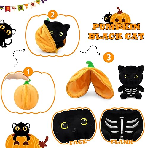 Miniatura 7 de KOPHINYE Peluche de gato negro para Halloween, 6.5 pulgadas, lindo gato negro de peluche, juguete de almohada de gato negro para niños, lindo gato