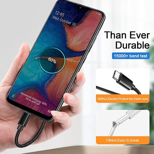 Miniatura 2 de Cable USB C, cable de carga Samsung, cable de carga tipo C, paquete de 2 cables USB A a USB C de 10 pies para Samsung, cable de carga rápida