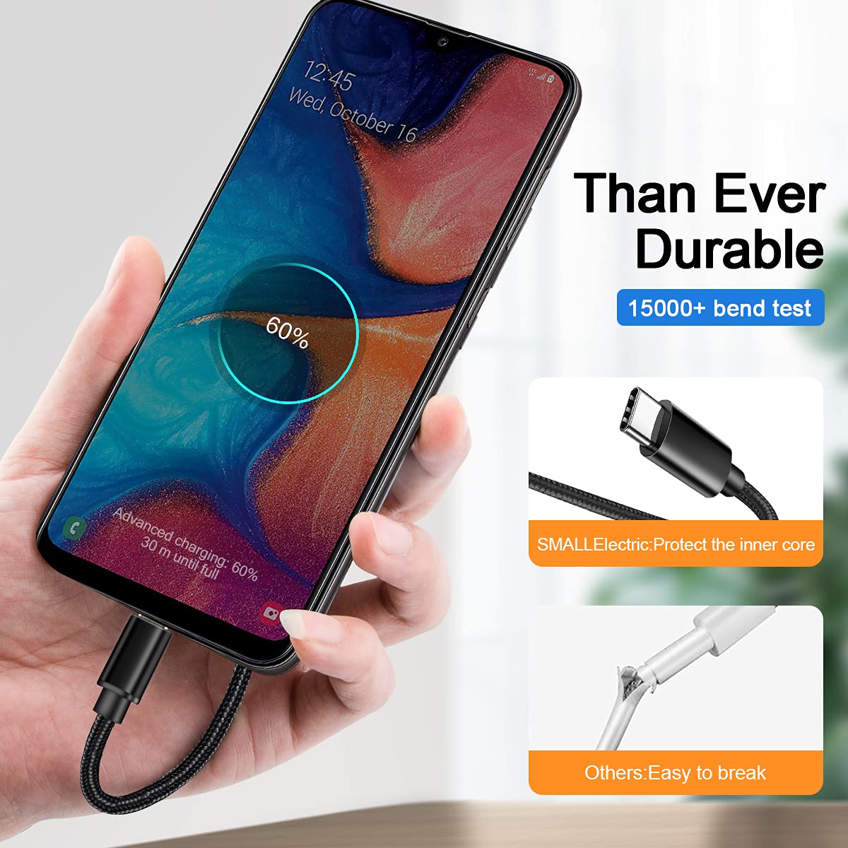 UDATON USB Type C Cable Fast Charging, 2 Pack(10ft+10ft) Long 3A USB A to Type C Charge Nylon Braided TPE Cord Compatible with Samsung Galaxy S22 S21 S10 Plus,Note 9 LG Stylo 6 V60 V50 G8X G8,Black