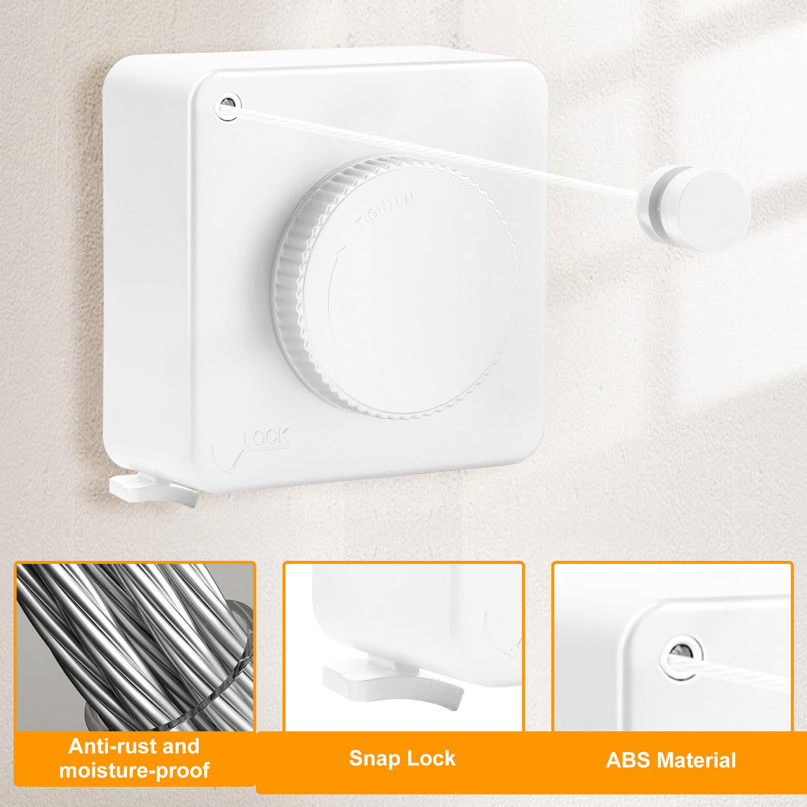 Tendedero Retráctil De Pared GAESHOW - Cuerda Extensible De 4.8m, Para Interior Y Exterior, Blanco