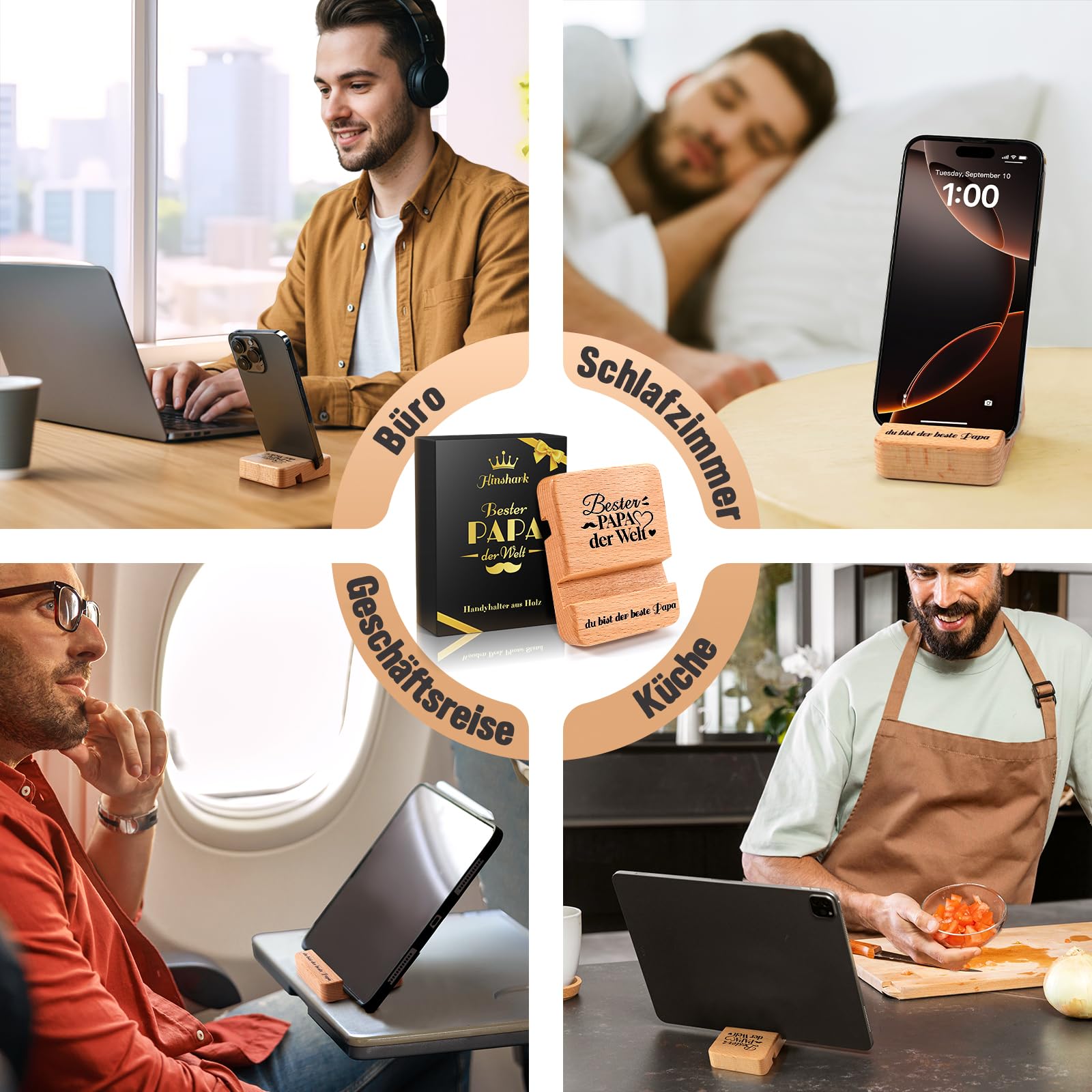 Hinshark Regalo de Navidad, soporte para teléfono móvil de madera, regalos para papá, hombres, Navidad, regalo de cumpleaños, gadgets para papá, calendario de Adviento, relleno para hombres