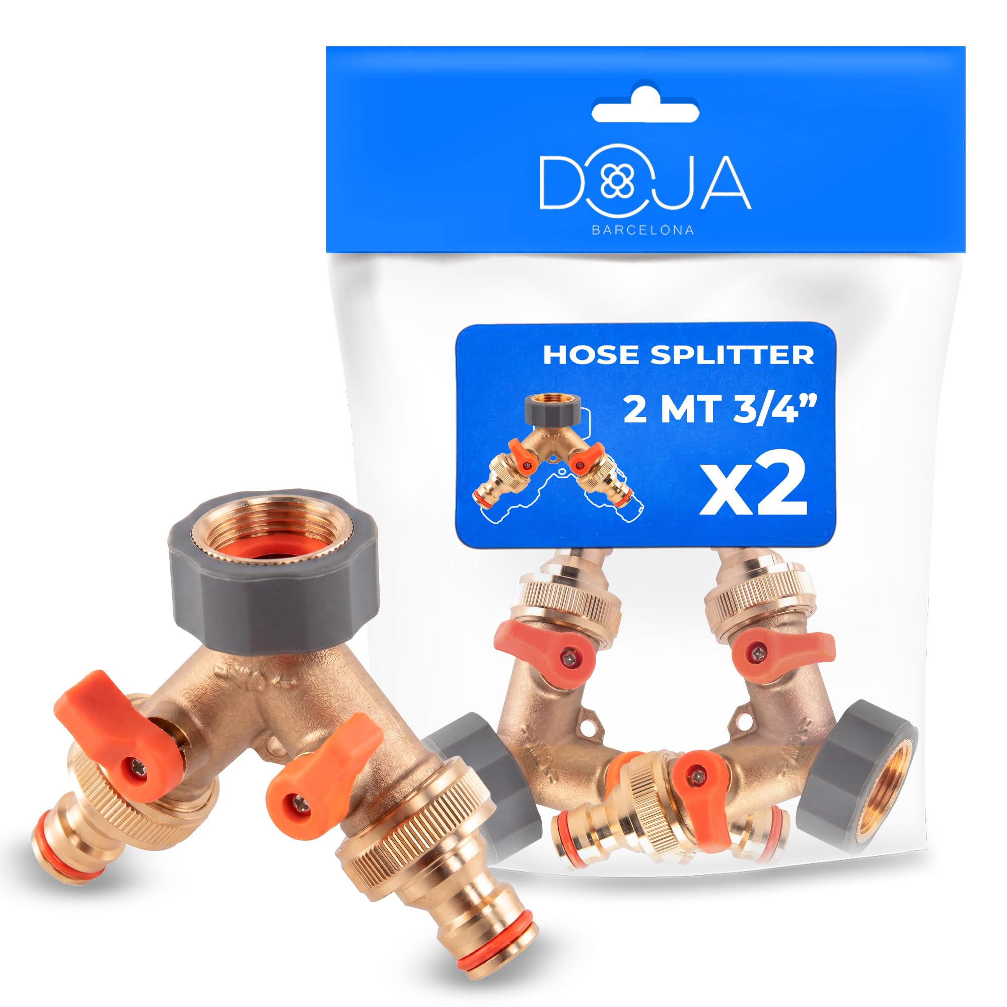 DOJA Barcelona - Divisore a 2 vie - Valvole MT3/4" metalliche, distributore acqua a 2 vie per rubinetto da giardino, doppia uscita tipo Y, installazione facile e veloce, prevenzione perdite e