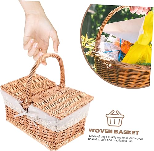Miniatura 7 de Cesta de picnic al aire libre de mimbre, accesorios de picnic de mimbre, organizador de artículos diversos, cestas de picnic aisladas, cesta de