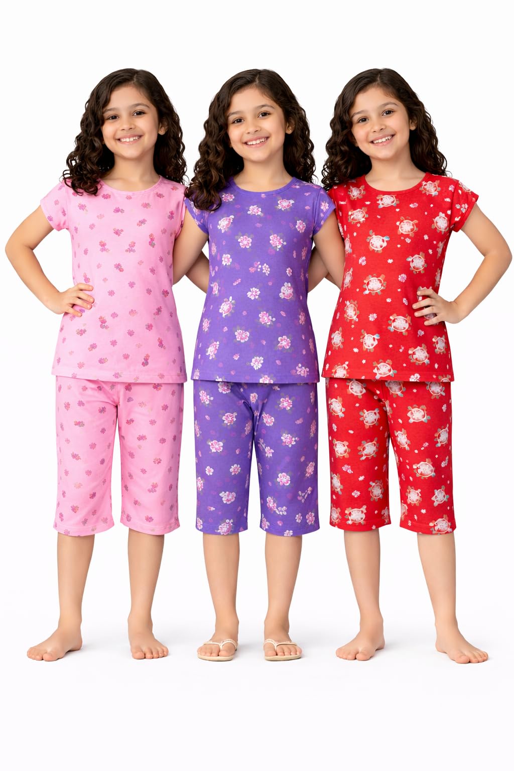 Girl's Cotton Graphic Print Night Suit and Payjama Set - Multipack-image-35