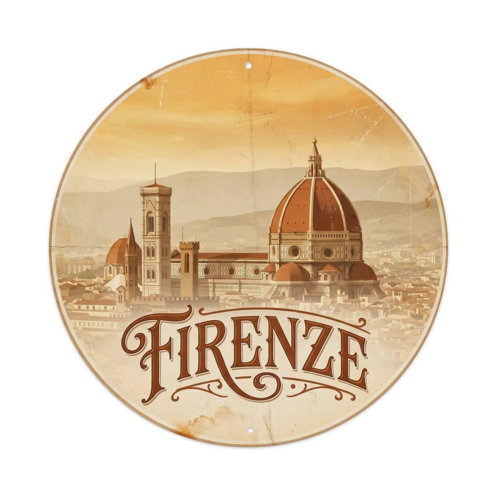 Vintage Travel Florence Cathedral Heritage Metal Tin Sign Plaque Wall Decor for Cafe, Club Bar, Office, Home Garden Round Metal Poster 8x8Inch