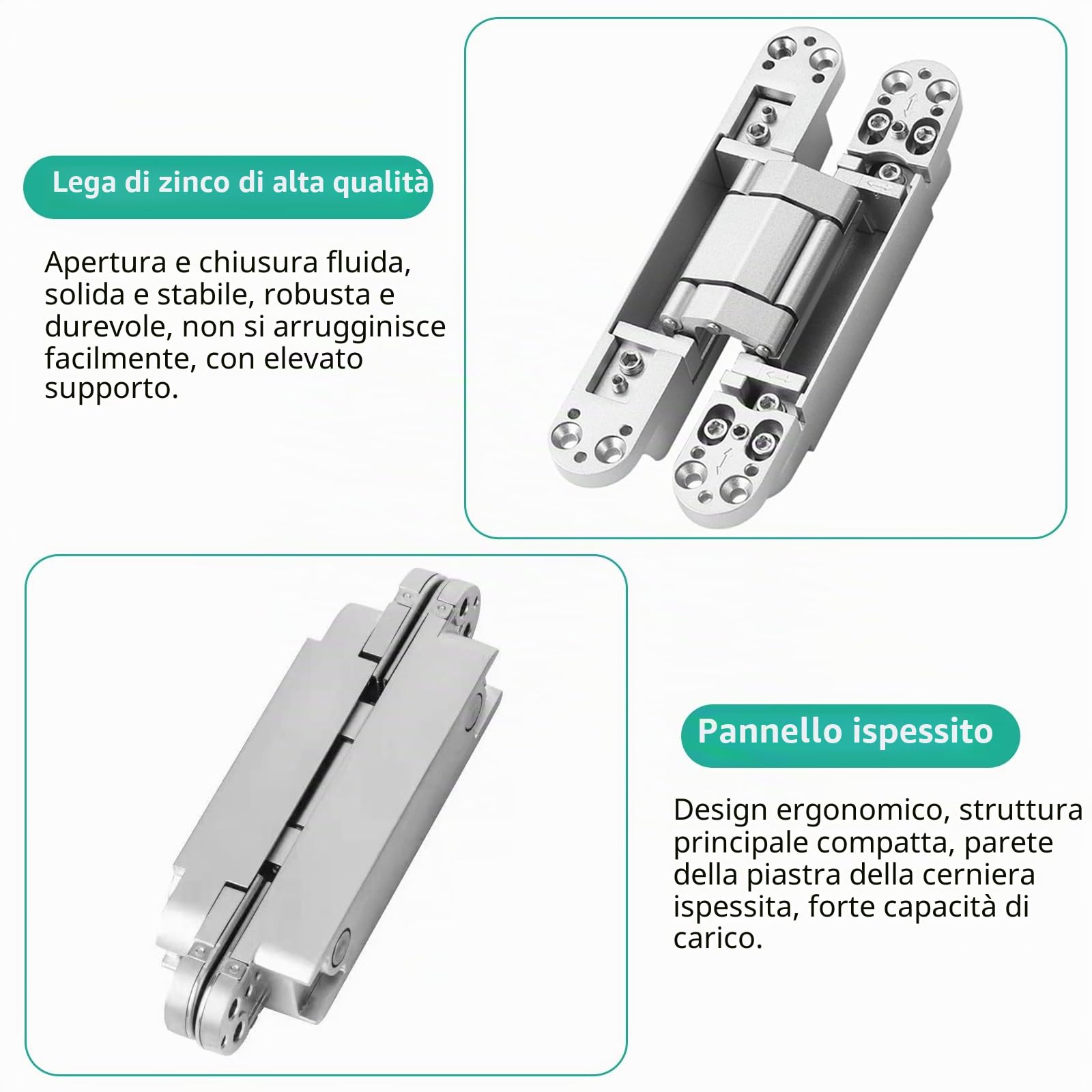 2 cerniere per porta in legno, cerniere nascoste e alettate, cerniera regolabile a 3 vie, altalena a 180°, striscia per porta