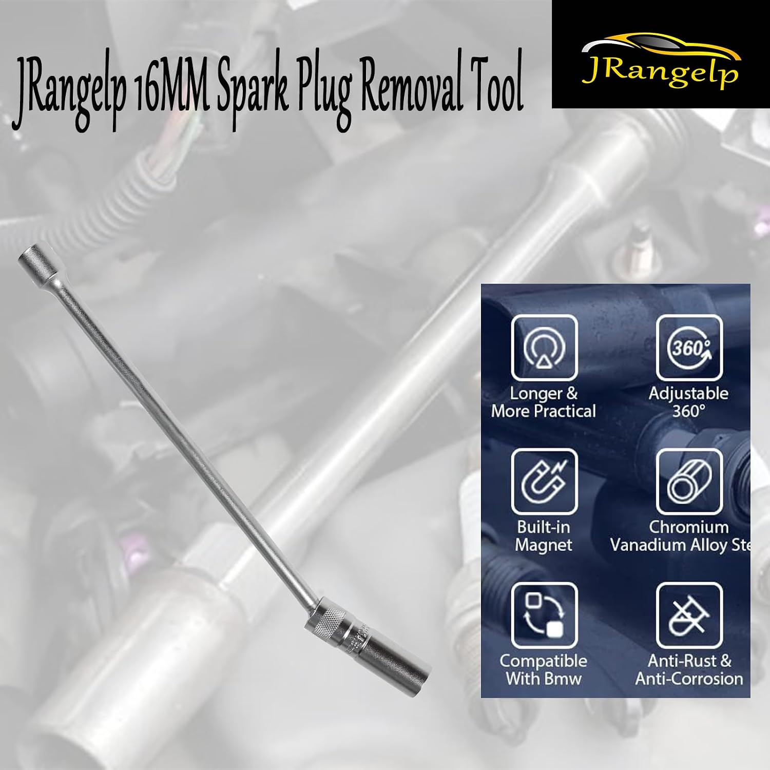 16MM Spark Plug Removal Tool Magnetic Swivel Spark Plug Socket Removal Tool Thin Wall Universal Joint 3/8-Inch Drive 12-Point Spark Plug Socket Tool(10" Total Length)