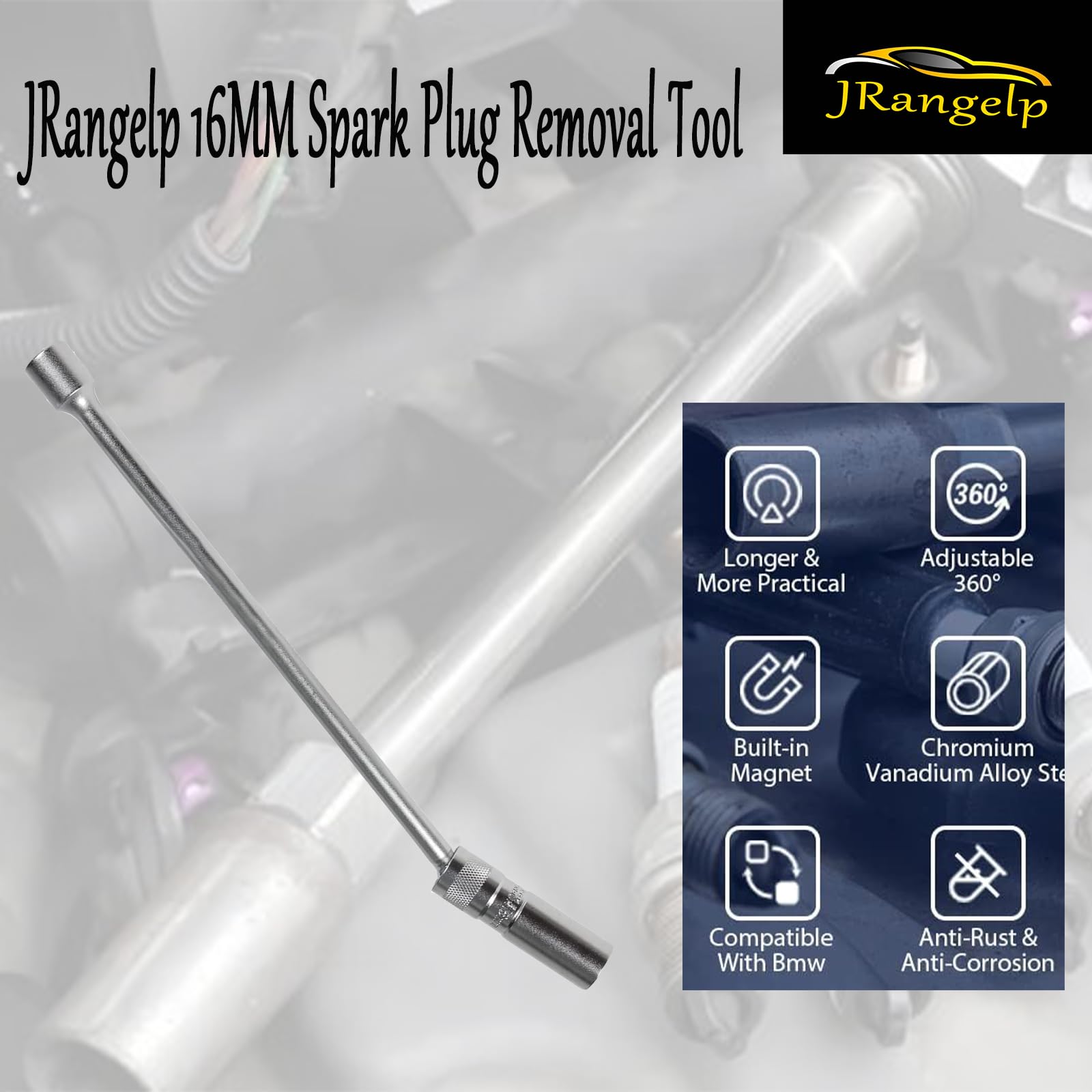 JRangelp 16MM Spark Plug Removal Tool Magnetic Swivel Spark Plug Socket Removal Tool Thin Wall Universal Joint 3/8-Inch Drive 12-Point Spark Plug Socket Tool(10