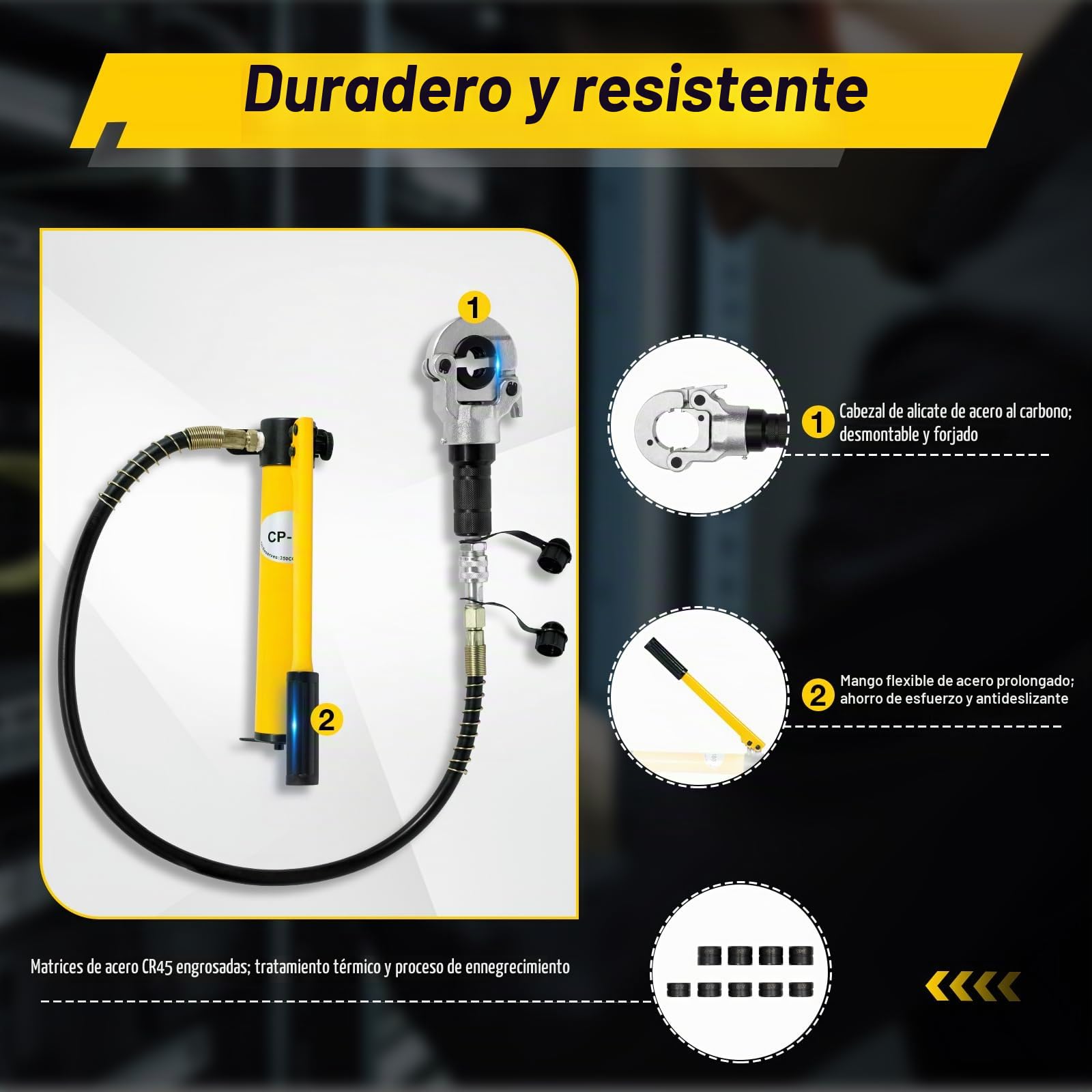 Alicates de presión hidráulica, tubo de cobre y tubo compuesto, alicates de prensado de tubos giratorios de 360° con contorno en V y contorno TH. Contenido del envío: accesorios V12, V15, V18, V22