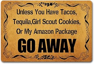 GXFC ZHAO Welcome Funny Door Mat Tacos Tequila Amazon Package Go Away Personalized Doormat with Anti-Slip Rubber Back (23.6 X 15.7 inch) Prank Gift Area Rugs for The Entrance Way Indoor Novelty Mats