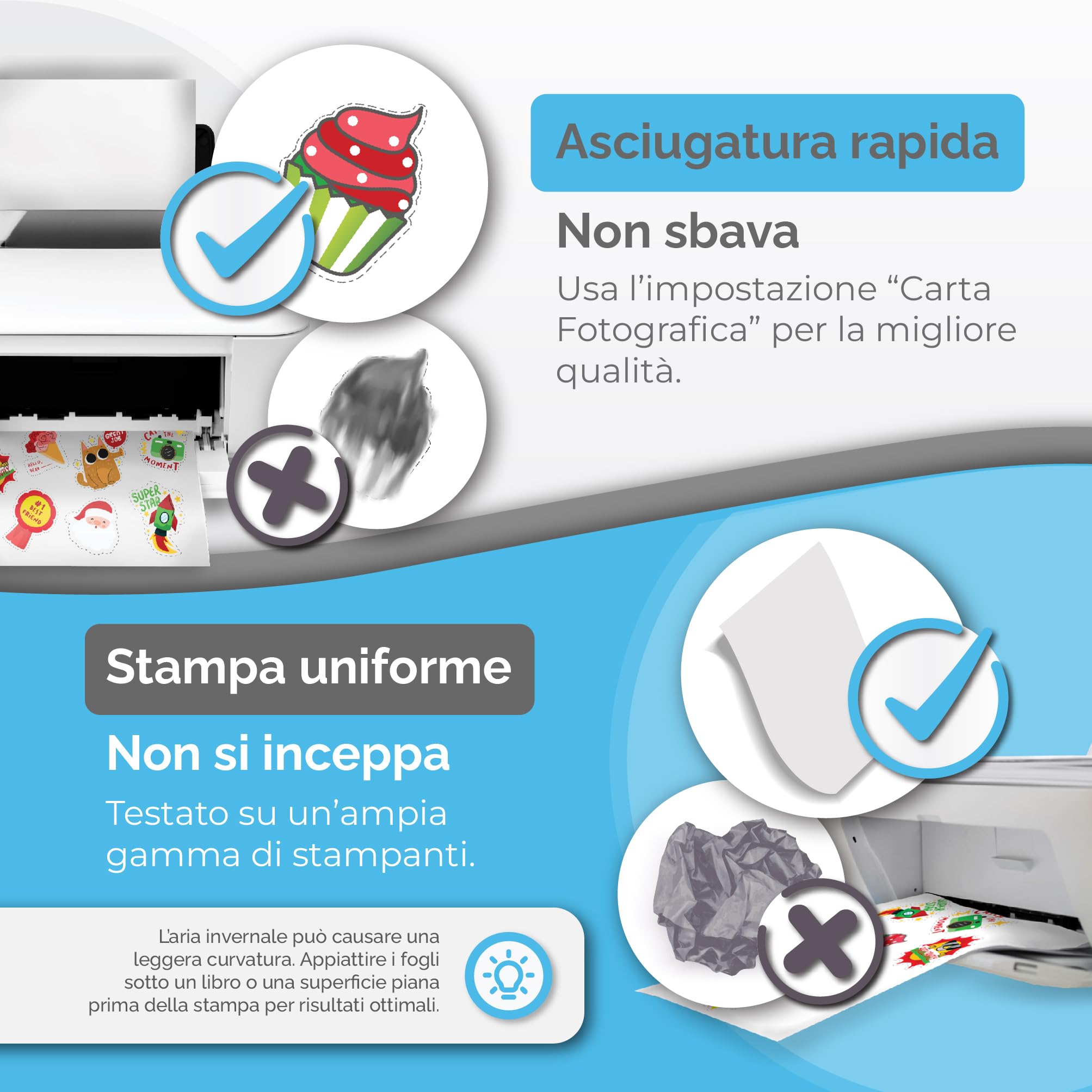 Carta adesiva in vinile stampabile A4 lucida impermeabile 32 fogli per stampanti laser e getto d'inchiostro