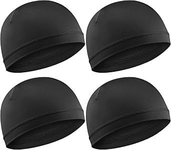 4Pcs Black Skull Caps, Wicking Skull Caps for Men, Stretchy Wave Cap and Durag for Daily Wear