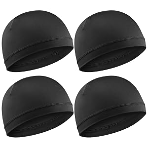 4Pcs Black Skull Caps Wicking Skull Caps for Men Stretchy Wave Cap and Durag for Daily Wear