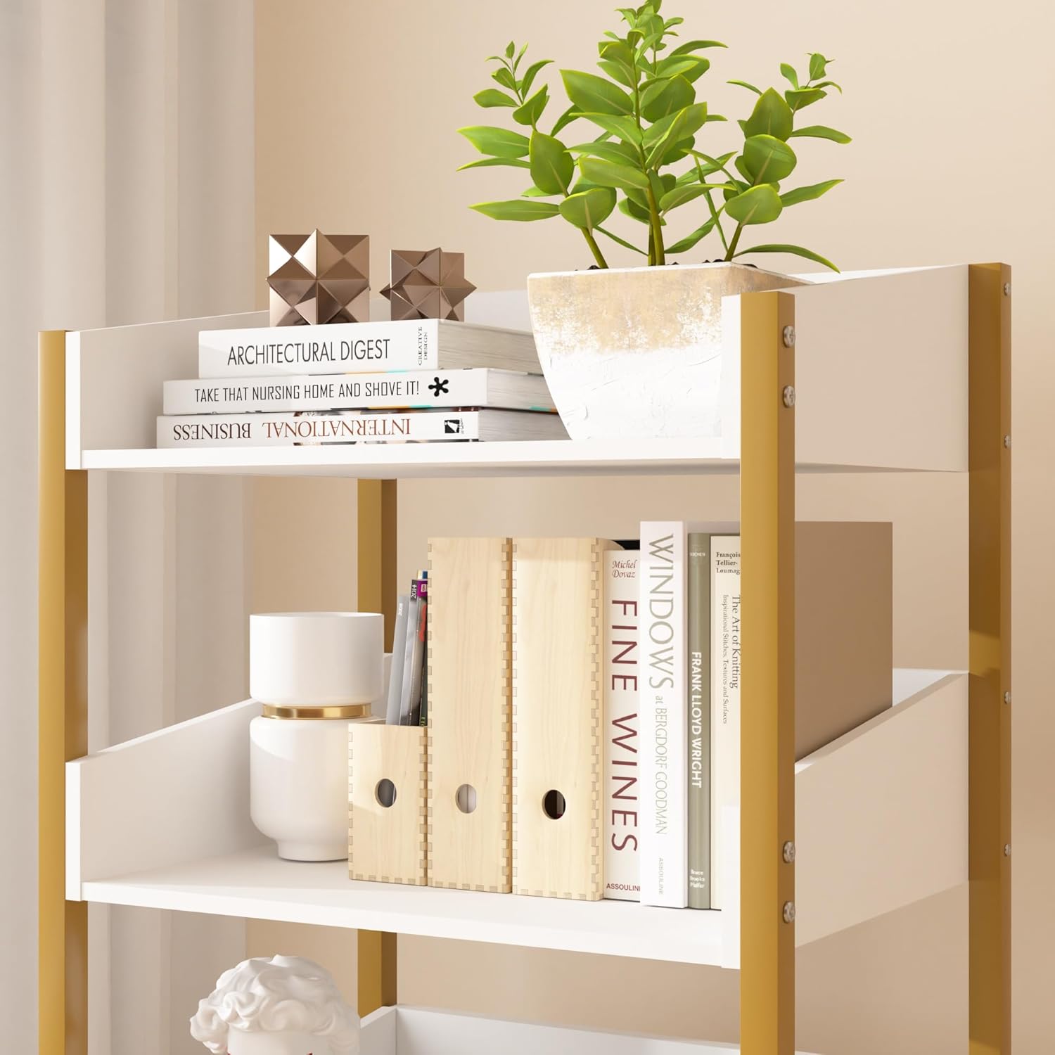 VECELO Bookshelf,Small Bookcase,3-Tier Storage Organizer,Industrial Shelving Unit for Living Room,Classroom,Office,Dormitory,White