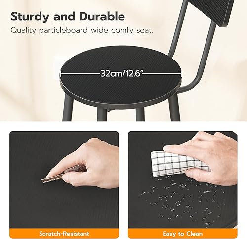 Miniatura 7 de HOOBRO Taburetes de bar, juego de 2 taburetes de bar con reposapiés y respaldo, sillas de bar para isla de cocina, comedor, taburetes de bar con