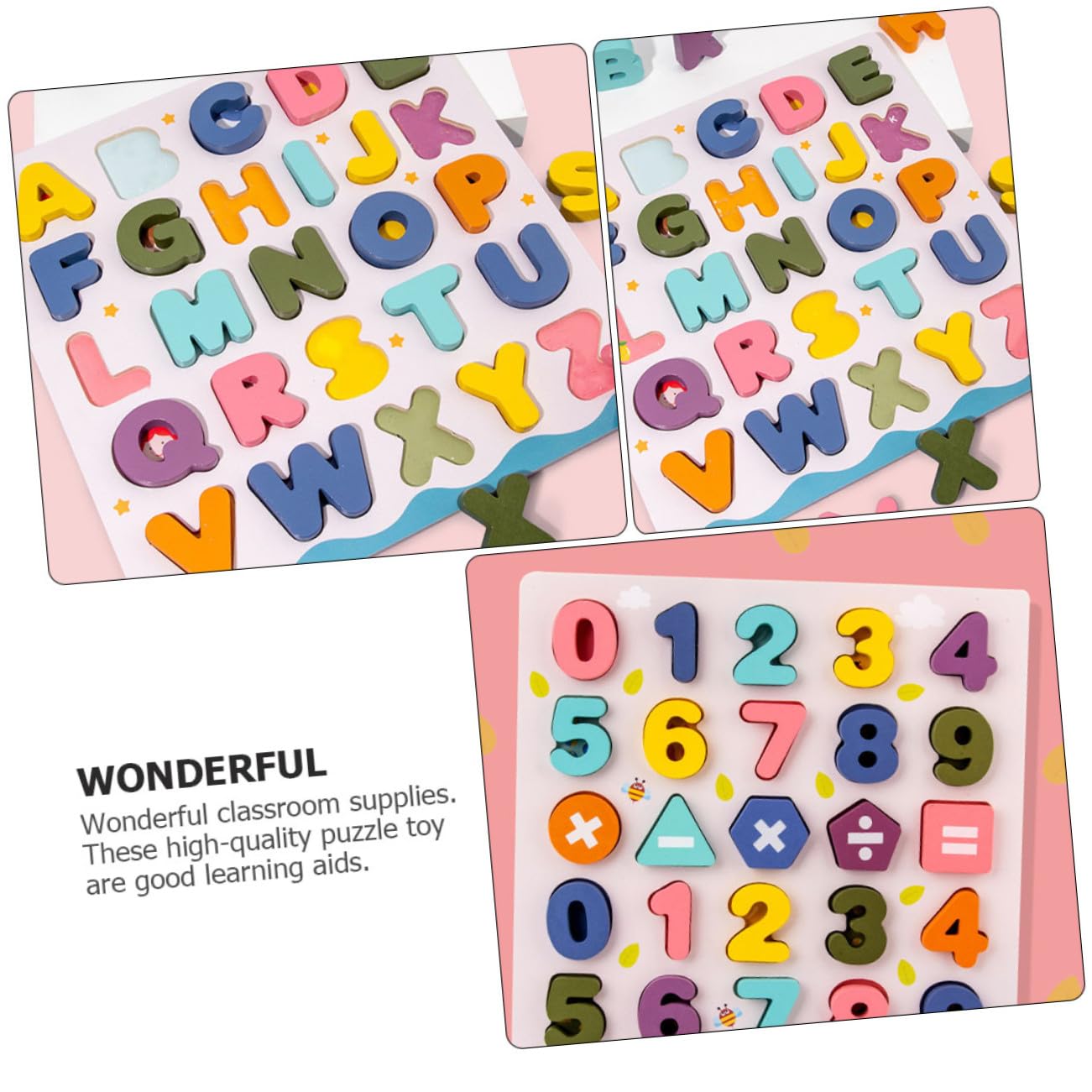 Juguete Educativo Rompecabezas de Madera Letras y Números, 2 Piezas | Puzles de Madera Educativos para Niño Niña, Juguetes de Reconocimiento de Letras, Decoracion Colegio