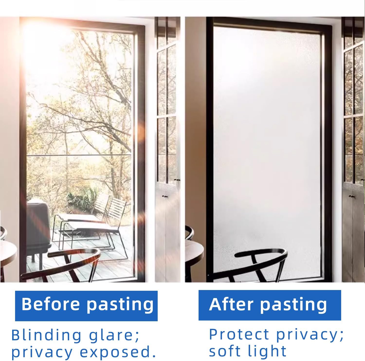 Frosted Glass Film, Static Cling Removable Decorative Window Sticker for Bathroom Doors & Windows, Privacy Window Film with Heat Insulation & UV Blocking, 45.2 x 157.4 Inches