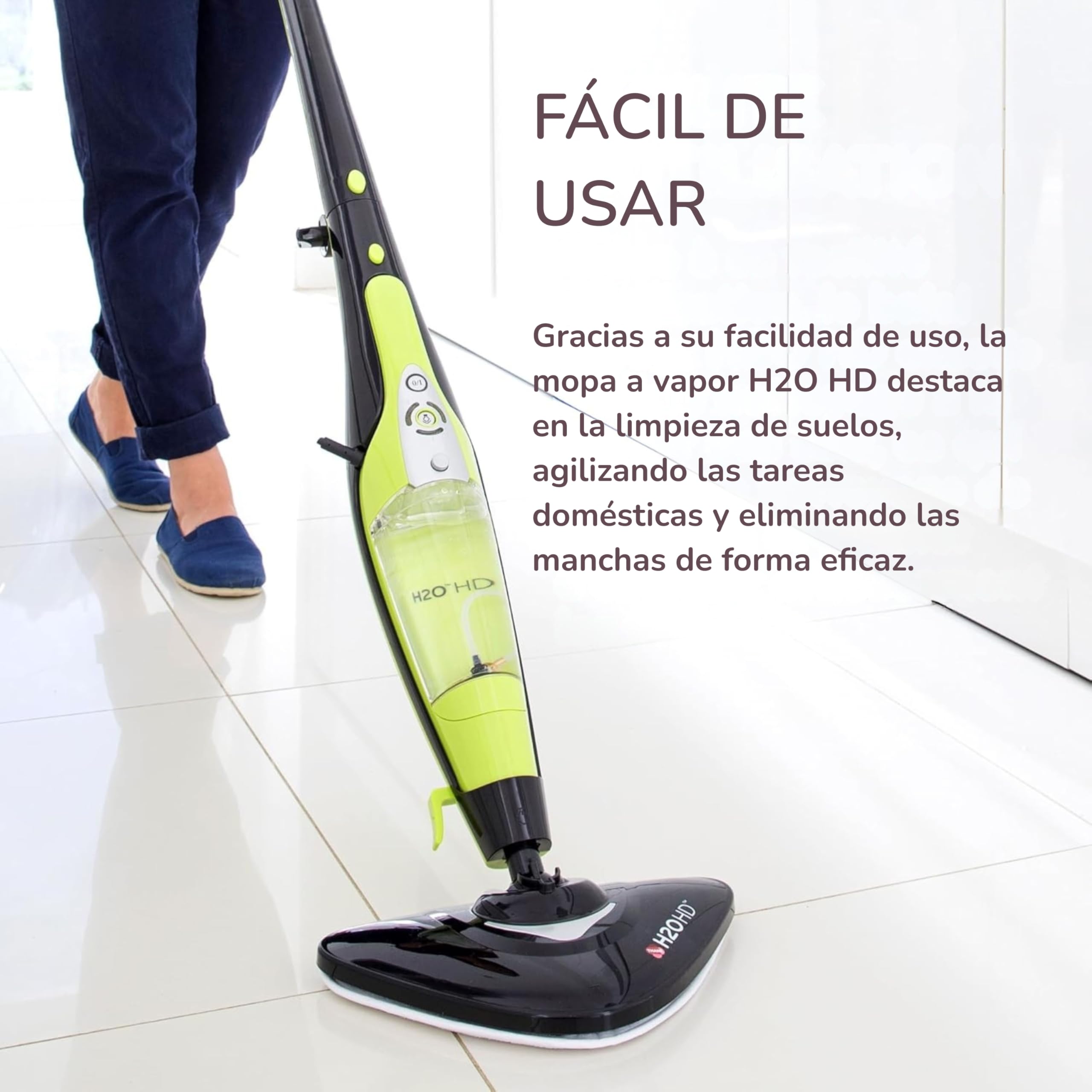 H2O HD PRO + E3 – Limpiador a vapor 2‑en‑1 (mopa y mano), 1500 W, depósito 450 ml, filtro de agua, limpieza sin químicos