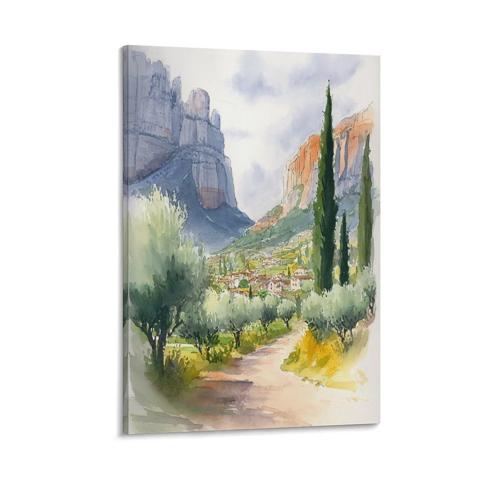 Cnaheiz Frame-Style Sedona Arizona Watercolor Painting_ Desert Landscape 24X36inch(60X90cm) Vintage Watercolor Canvas Art