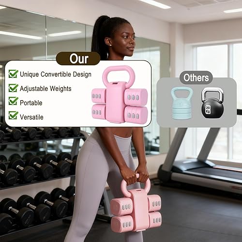 Miniatura 6 de Juego de 2 mancuernas ajustables 4 en 1 para mujer, con ajuste rápido, cada juego de pesas de mano de 2 libras, 3 libras, 4 libras y 5 libras para