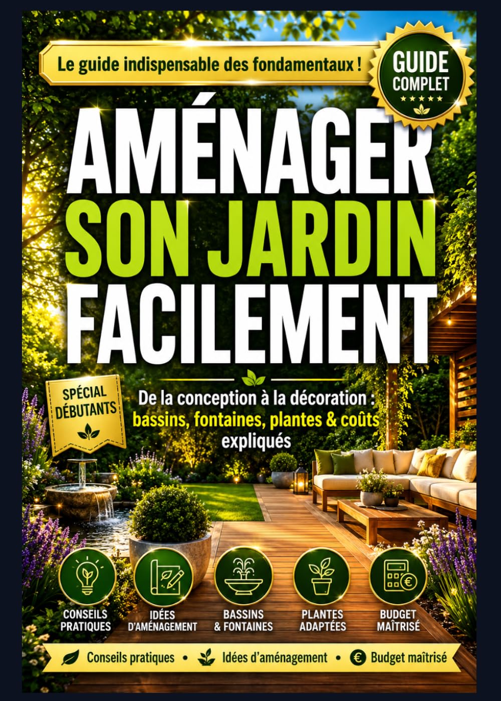 Aménager Son Jardin Facilement: GUIDE COMPLET - De la conception à la décoration : bassins, fontaines, plantes & coûts expliqués !