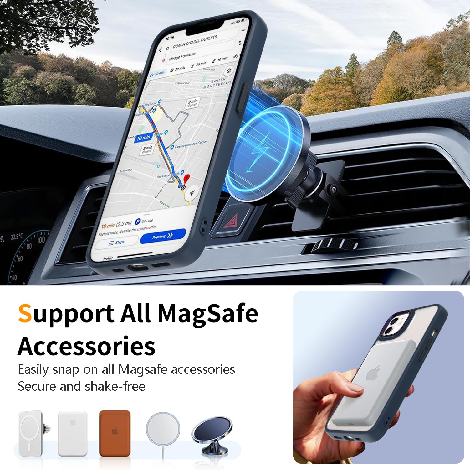 ZYIMOU Cover Magnetica per iPhone 12 / iPhone 12 Pro Compatibile con MagSafe, Custodia iPhone 12 / iPhone 12 Pro Antiurto Antigraffio Retro Trasparente Protettiva Case, Blu