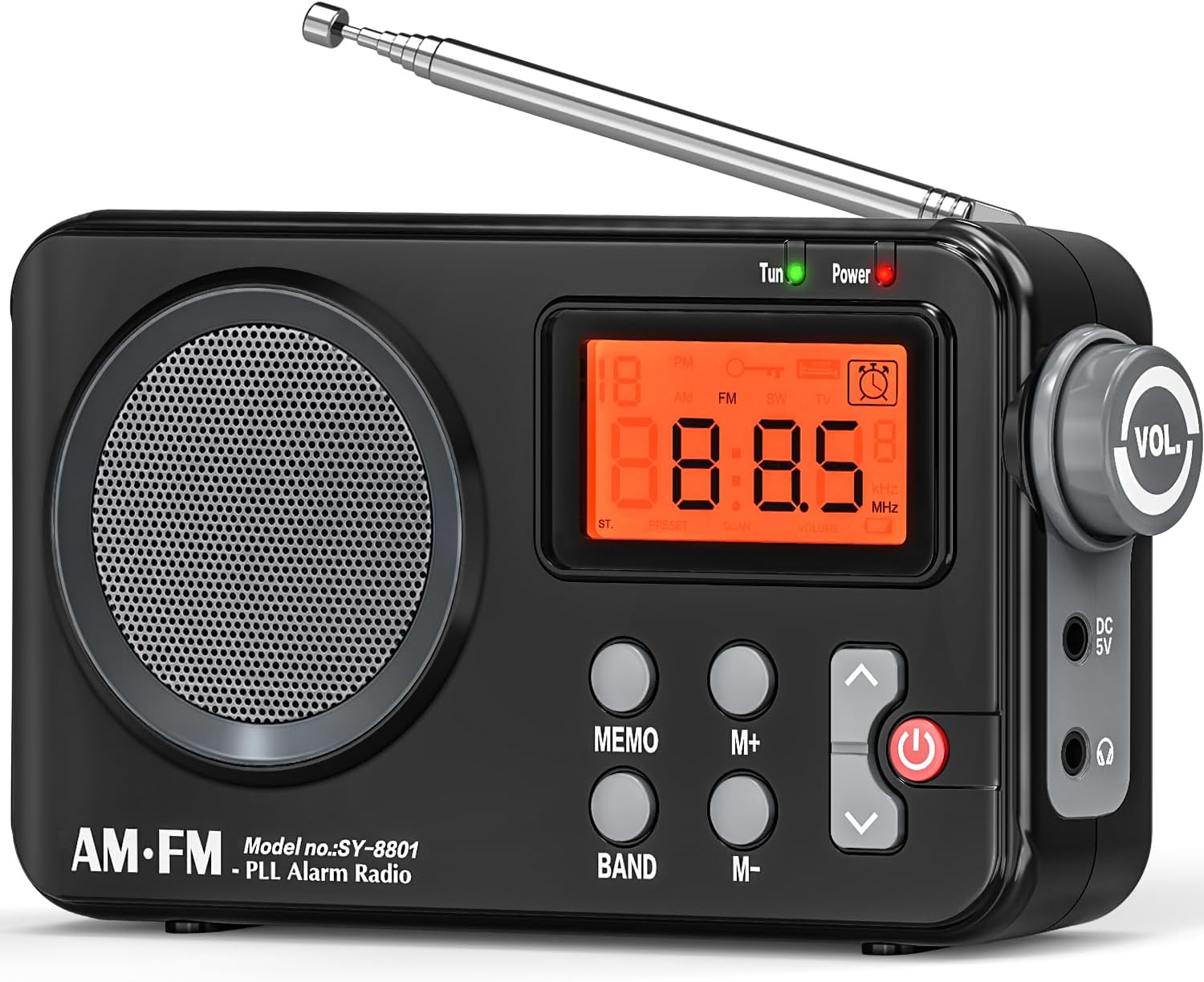 FM AM Radio, Portable Small Transistor Radio with Large Display, Timing Function, Alarm Clock, Loud Speaker with USB Power Supply/Battery Operated