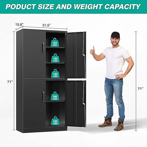 Miniatura 71 de SISESOL Armario de almacenamiento con puertas y estantes de vidrio, armario de despensa de cocina independiente para el hogar, oficina, baño Negro