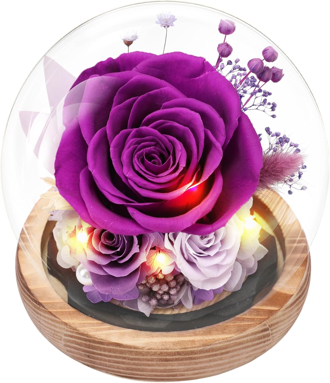 Casaido Preserved Roses Flowers for Delivery, Mothers Day Rose Gifts for Her, Purple Forever Flores in Glass Dome for Women Mom Wife Girlfriend, Anniversary Birthday Gift for Vanlentines Day Christmas