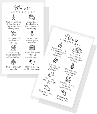 Manicure and Pedicure Aftercare Client Instruction Cards Nail Salon | 50 pk | Matches Loyalty Discount with care removal instructions for Nail Tech to handout clients desk 2x3.5â€ Minimalist