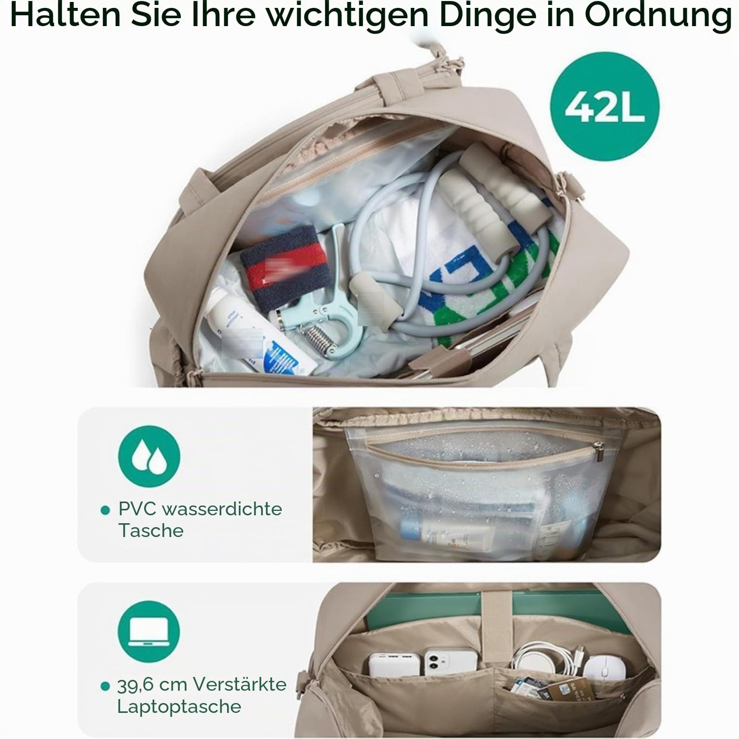 Tennis Schläger Tasche, Tennis Sporttasche für Damen, Tennistasche für 2 Schläger, Tennisschläger Schultertasche Mit Schuhfach, Für Reisen Training Beruf Büro
