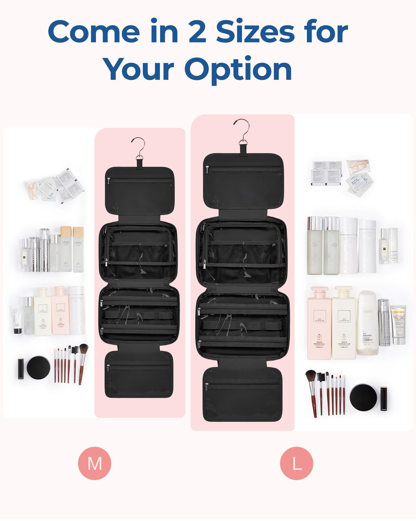BAGSMART Kulturbeutel zum Aufhängen, Kulturtasche für Damen, Kosmetiktasche Groß, Toilettentasche Damen Reise Schmuck Organizer, Puffy Makeup Cosmetic Bag Organizer, Schwarz